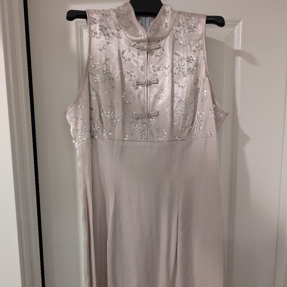 Silver beaded high collar cocktail dress, early 90s